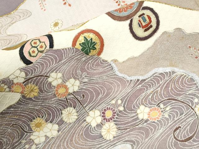 平和屋着物●豪華色留袖　駒刺繍　流水吉祥花唐草文　金彩　正絹　逸品　CABM3749yc