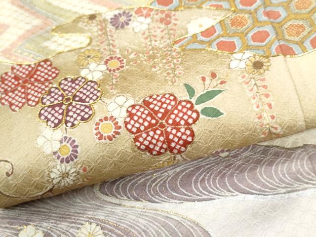 平和屋着物●豪華色留袖　駒刺繍　流水吉祥花唐草文　金彩　正絹　逸品　CABM3749yc