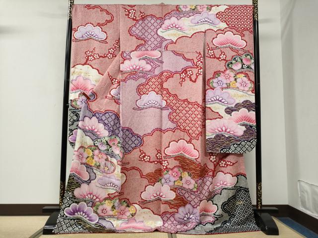 平和屋着物●豪華振袖　駒刺繍　絞り　雪芝橘松花文　金彩　正絹　逸品　CABM3759yc