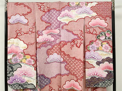 平和屋着物●豪華振袖　駒刺繍　絞り　雪芝橘松花文　金彩　正絹　逸品　CABM3759yc