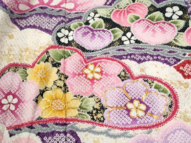 平和屋着物●豪華振袖　駒刺繍　絞り　雪芝橘松花文　金彩　正絹　逸品　CABM3759yc