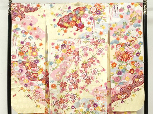 平和屋着物●豪華振袖　牡丹舞花文　ラメ糸　金彩　正絹　逸品　CABM3760yc