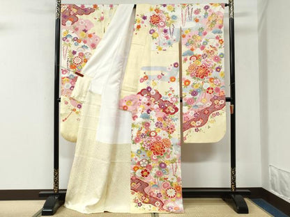 平和屋着物●豪華振袖　牡丹舞花文　ラメ糸　金彩　正絹　逸品　CABM3760yc