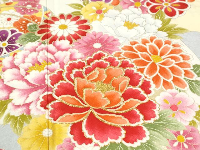 平和屋着物●豪華振袖　牡丹舞花文　ラメ糸　金彩　正絹　逸品　CABM3760yc