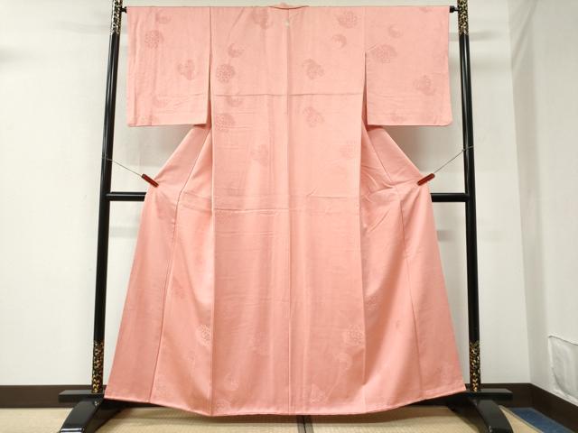 平和屋着物●上質な色無地　花唐草地紋　珊瑚色　正絹　逸品　CABM3767yc