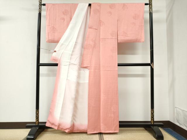 平和屋着物●上質な色無地　花唐草地紋　珊瑚色　正絹　逸品　CABM3767yc