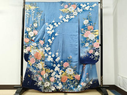 平和屋着物●豪華振袖　駒刺繍　牡丹花文　暈し染め　金彩　正絹　逸品　CABM3771yc