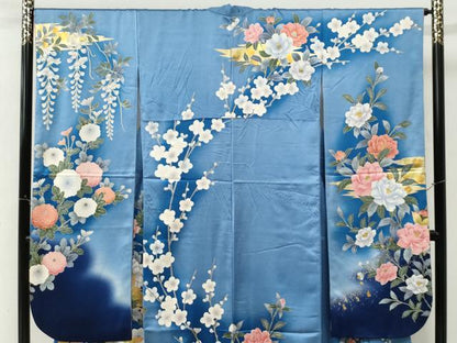 平和屋着物●豪華振袖　駒刺繍　牡丹花文　暈し染め　金彩　正絹　逸品　CABM3771yc