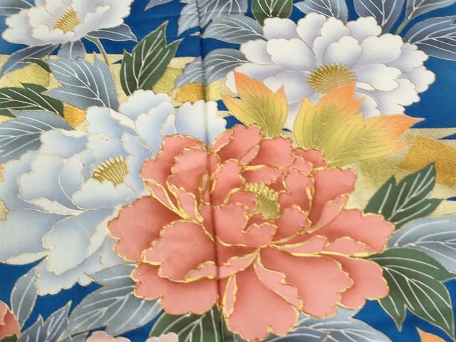 平和屋着物●豪華振袖　駒刺繍　牡丹花文　暈し染め　金彩　正絹　逸品　CABM3771yc