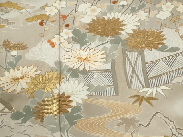 平和屋着物●創業460年・千總　色留袖　駒刺繍　流水籬松竹梅花文　暈し染め　金彩　正絹　逸品　CABM3775yc
