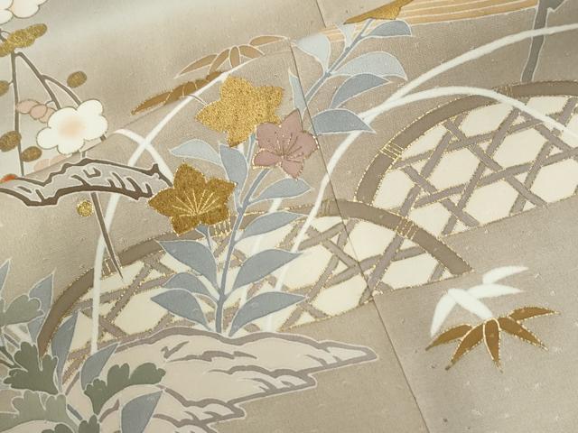 平和屋着物●創業460年・千總　色留袖　駒刺繍　流水籬松竹梅花文　暈し染め　金彩　正絹　逸品　CABM3775yc