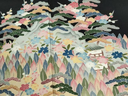 平和屋着物●本加賀友禅作家　鶴見保次　黒留袖　樹林渡り橋風景文　暈し染め　正絹　逸品　CABM3781yc