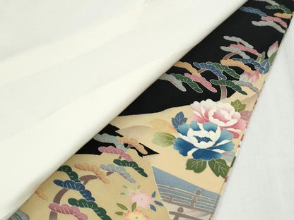 平和屋着物●本加賀友禅作家　鶴見保次　黒留袖　樹林渡り橋風景文　暈し染め　正絹　逸品　CABM3781yc