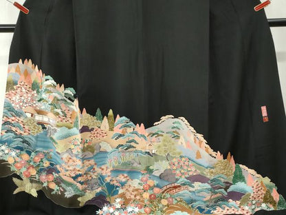 平和屋着物●豪華黒留袖　友禅　作家物　修學院　ロング丈　正絹　逸品　CABM3782yc