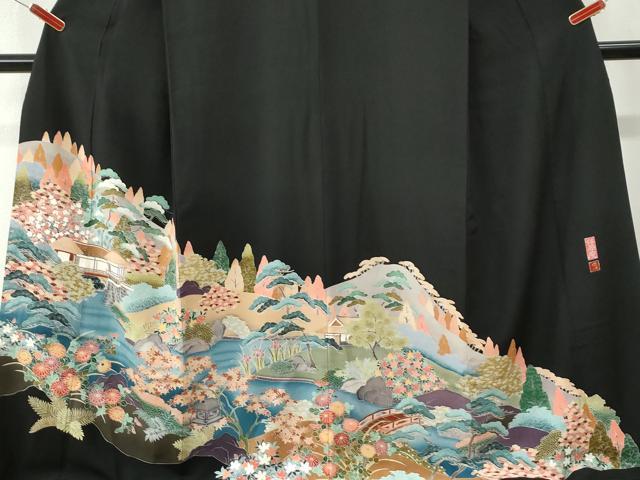 平和屋着物●豪華黒留袖　友禅　作家物　修學院　ロング丈　正絹　逸品　CABM3782yc