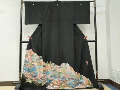 平和屋着物●豪華黒留袖　友禅　作家物　修學院　ロング丈　正絹　逸品　CABM3782yc
