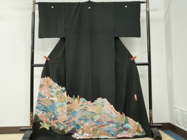 平和屋着物●豪華黒留袖　友禅　作家物　修學院　ロング丈　正絹　逸品　CABM3782yc