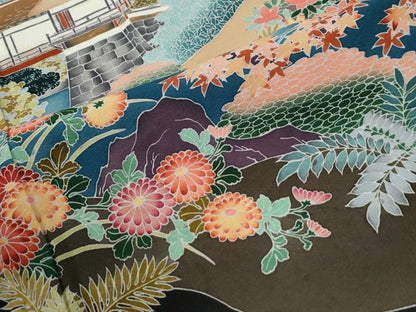 平和屋着物●豪華黒留袖　友禅　作家物　修學院　ロング丈　正絹　逸品　CABM3782yc