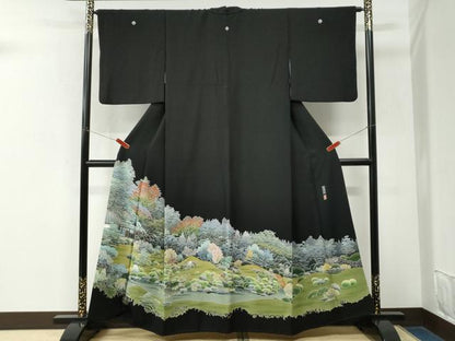 平和屋着物●本加賀友禅作家　西尾翠峰　黒留袖　龍潭寺　正絹　逸品　CABM3783yc