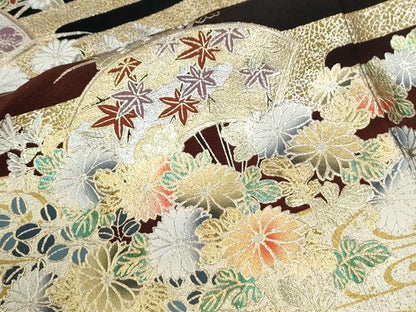 平和屋着物●豪華黒留袖　流水エ霞草花文　暈し染め　金彩　ロング丈　正絹　逸品　CABM3790yc