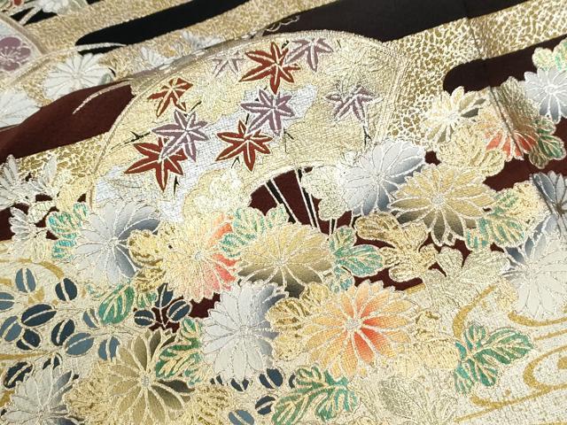 平和屋着物●豪華黒留袖　流水エ霞草花文　暈し染め　金彩　ロング丈　正絹　逸品　CABM3790yc