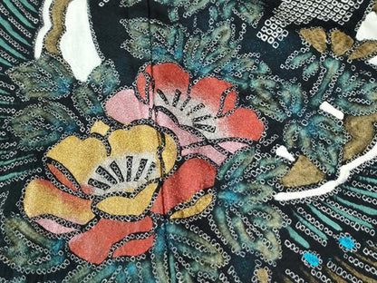 平和屋着物●豪華振袖　絞り　孔雀花文　黒地　金彩　正絹　逸品　CABM3799yc