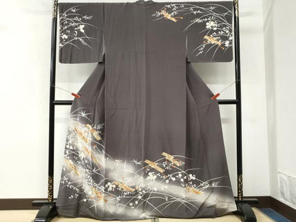 平和屋着物●訪問着　駒刺繍　短冊草花文　暈し染め　金彩　鬼しぼ縮緬　正絹　逸品　未使用　CABM3804yc