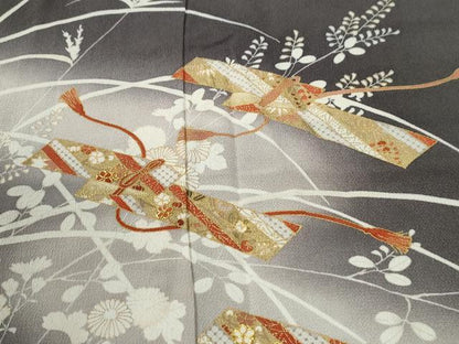 平和屋着物●訪問着　駒刺繍　短冊草花文　暈し染め　金彩　鬼しぼ縮緬　正絹　逸品　未使用　CABM3804yc