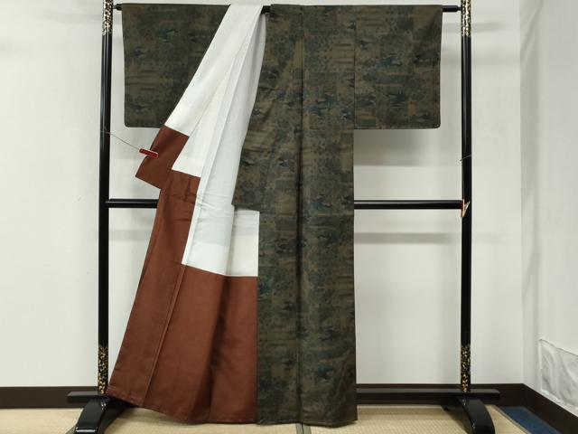 平和屋着物●本場大島紬　9マルキ　色紙重ね霞草花文　正絹　逸品　未使用　CABM3820yc