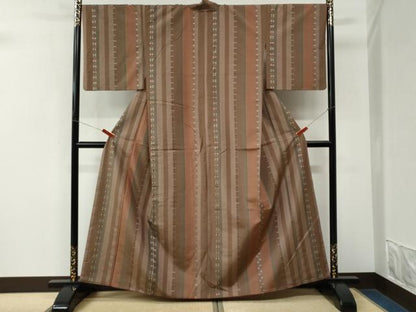 平和屋着物●上質な紬　花織　吉祥間道　正絹　逸品　CABM3825yc