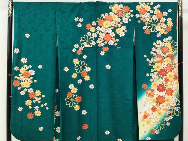 平和屋着物●豪華振袖・長襦袢セット　毬舞花文　暈し染め　金彩　半衿刺繍　正絹　逸品　CABM3826yc