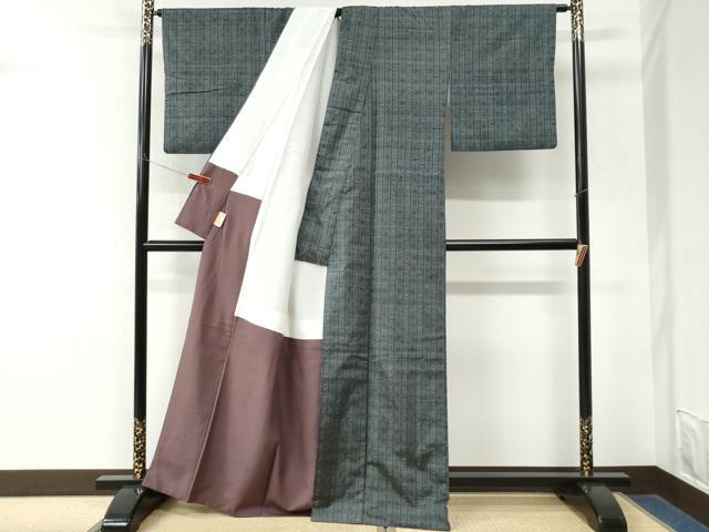 平和屋着物●上質な紬　花織　吉祥間道　正絹　逸品　CABM3863yc