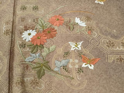 平和屋着物●訪問着　刺繍　花蝶文　暈し染め　金彩　ロング丈　正絹　逸品　CABM3866yc