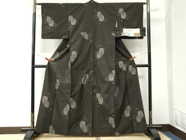 平和屋着物●本場大島紬　9マルキ　泥染め　地空き　仕覆風景文　久仁多加作　平田絹織物謹製　証紙付き　正絹　逸品　未使用　CABM3887yc