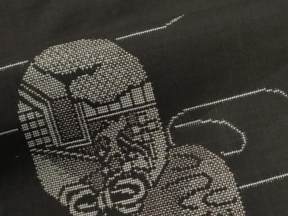 平和屋着物●本場大島紬　9マルキ　泥染め　地空き　仕覆風景文　久仁多加作　平田絹織物謹製　証紙付き　正絹　逸品　未使用　CABM3887yc