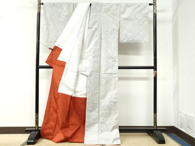 平和屋着物●本場大島紬　白大島　9マルキ　麻の葉草花文　ロング丈　正絹　逸品　未使用　CABM3889yc