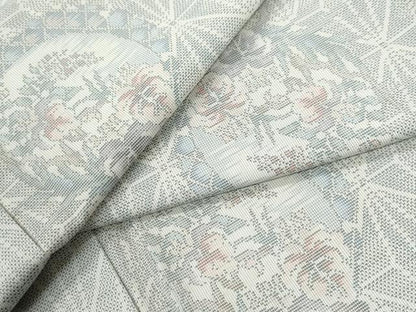 平和屋着物●本場大島紬　白大島　9マルキ　麻の葉草花文　ロング丈　正絹　逸品　未使用　CABM3889yc