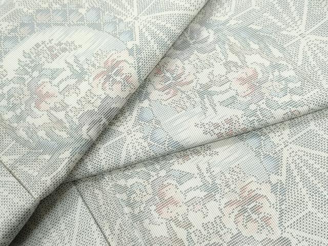 平和屋着物●本場大島紬　白大島　9マルキ　麻の葉草花文　ロング丈　正絹　逸品　未使用　CABM3889yc