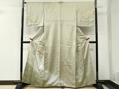 平和屋着物●訪問着　刺繍　エ霞雪芝花松文　暈し染め　金銀彩　正絹　逸品　未使用　CABM3890yc