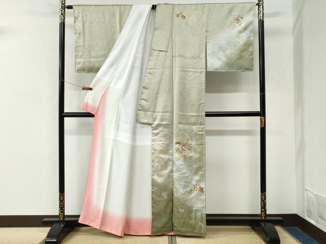 平和屋着物●訪問着　刺繍　エ霞雪芝花松文　暈し染め　金銀彩　正絹　逸品　未使用　CABM3890yc
