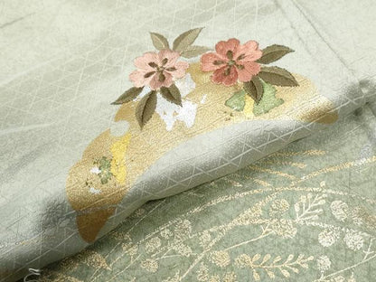 平和屋着物●訪問着　刺繍　エ霞雪芝花松文　暈し染め　金銀彩　正絹　逸品　未使用　CABM3890yc