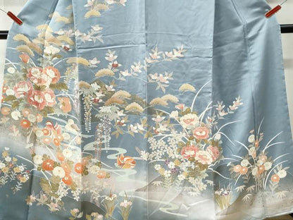 平和屋着物●訪問着　駒刺繍　鴛鴦牡丹花文　暈し染め　金彩　正絹　逸品　CABM3893yc