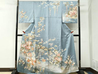 平和屋着物●訪問着　駒刺繍　鴛鴦牡丹花文　暈し染め　金彩　正絹　逸品　CABM3893yc