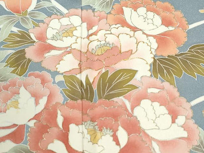 平和屋着物●訪問着　駒刺繍　鴛鴦牡丹花文　暈し染め　金彩　正絹　逸品　CABM3893yc