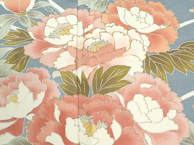 平和屋着物●訪問着　駒刺繍　鴛鴦牡丹花文　暈し染め　金彩　正絹　逸品　CABM3893yc