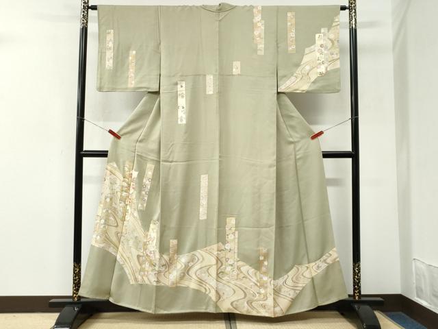 平和屋着物●訪問着　駒刺繍　道長短冊花唐草文　金彩　正絹　逸品　CABM3895yc