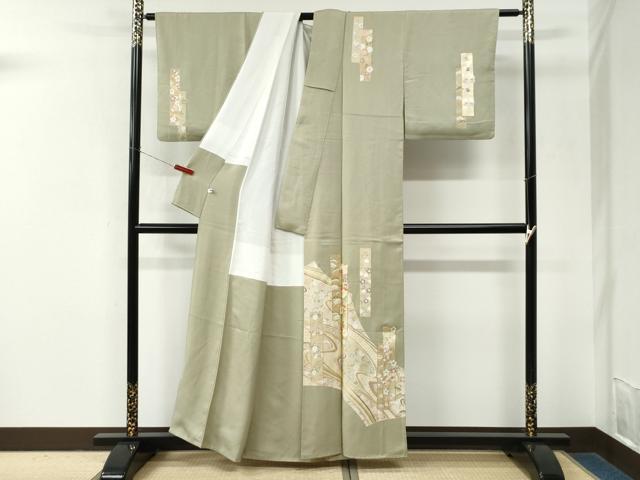 平和屋着物●訪問着　駒刺繍　道長短冊花唐草文　金彩　正絹　逸品　CABM3895yc