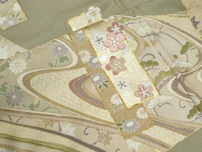平和屋着物●訪問着　駒刺繍　道長短冊花唐草文　金彩　正絹　逸品　CABM3895yc