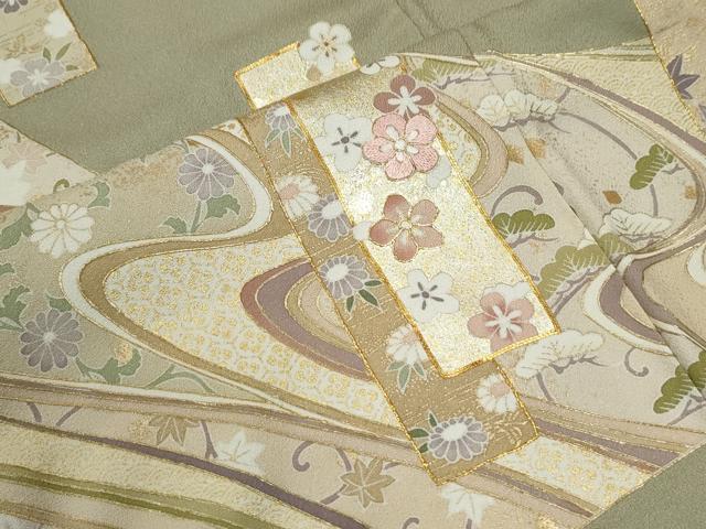 平和屋着物●訪問着　駒刺繍　道長短冊花唐草文　金彩　正絹　逸品　CABM3895yc