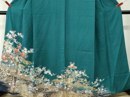 平和屋着物●訪問着　雲取り流水籬草花文　金彩　正絹　逸品　CABM3897yc